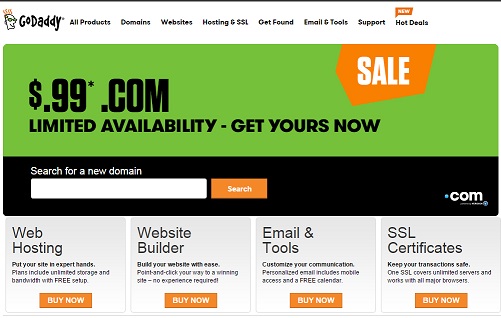 Coupon domain godaddy domain .com chỉ 0.99$ năm